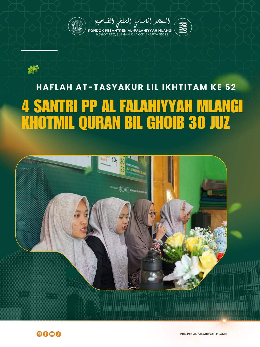 Empat Santri PP Al Falahiyyah Mlangi Khatam Al-Qur’an Bil Ghoib 30 Juz di Haflah Akhirussanah Ke-52
